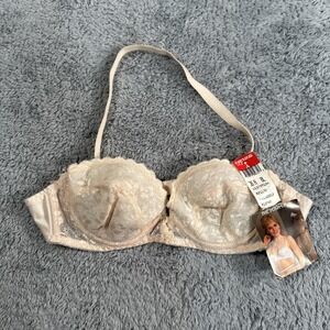 Vintage Carnival Bra - 36 A The Push Up Lace Nylon Beige 1970s Pearls